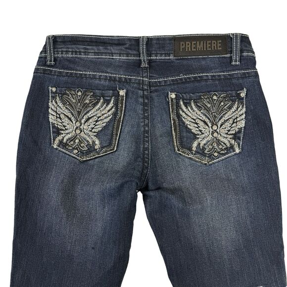 Premiere by Rue21 Skinny Jeans 5/6R Dark Wash Y2K Inspired Bling Pockets - Picture 1 of 9